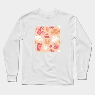 Cafe Orange Vibe Coffee Dessert Sweets Pattern Long Sleeve T-Shirt